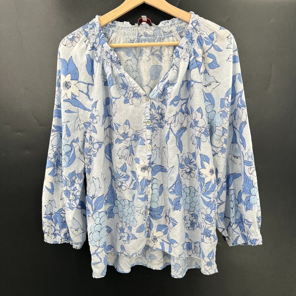 Casa Cabana linen blend button up linen blend floral coastal‎ top grandmother XL